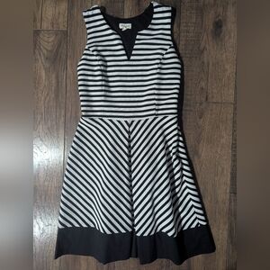 MAISON JULES Dress Womens Black & White Stripes Sleeveless Fit & Flare Dress S
